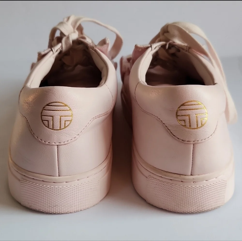 Tory Burch Sport Calf Leather Ruffle Sneakers Cotton Pink Size 9